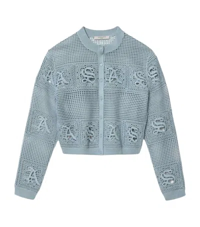 Allsaints Organic Cotton Open-knit Kyra Cardigan In Blue