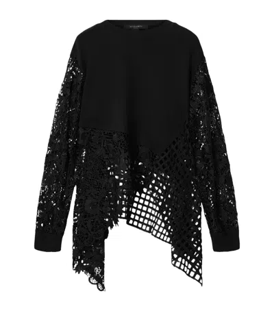 Allsaints Organic Cotton Lace-panel Malorie Sweatshirt In Black