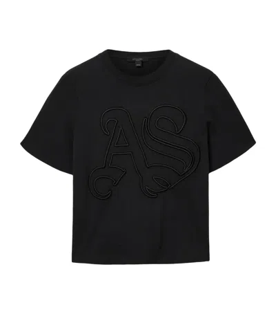Allsaints Womens Black Lisa Brand-embroidered Cotton-jersey T-shirt Xs