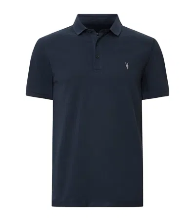 Allsaints Mode Merino Short Sleeve Polo Shirt In Navy Blue