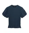 Allsaints Womens Midnight Blue Dael Puff-sleeve Slim-fit Smocked Stretch-woven Top Xs In Blue