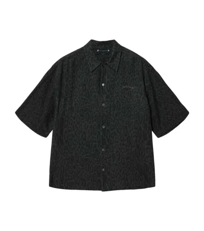 Allsaints Organic Cotton-linen Leopardo Shirt In Black