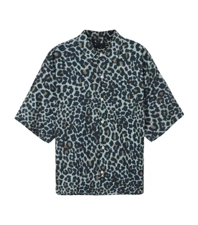Allsaints Mens Soft Ash Grey Silesia Leopard-print Cotton And Linen-blend Shirt In Black