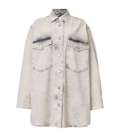Allsaints Organic Denim Faye Mini Shirt Dress In Gray