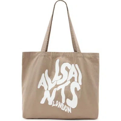 Allsaints Orlando Logo Canvas Tote In Brown