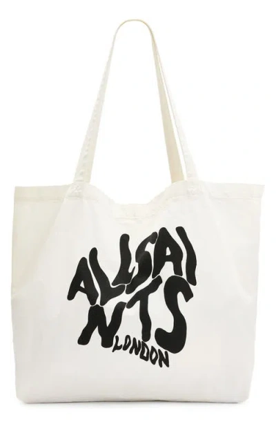 Allsaints Orlando Logo Canvas Tote In Chalk/black