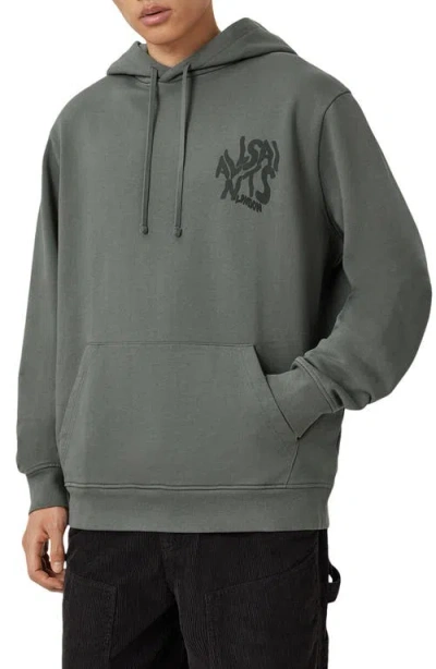 Allsaints Orlando Logo Cotton Graphic Hoodie In Gray