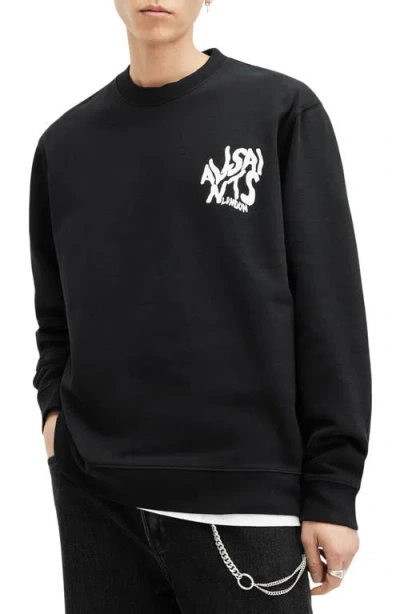 Allsaints Orlando Logo Cotton Graphic Sweatshirt In Jet Black