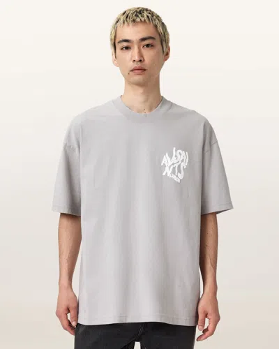 Allsaints Orlando Logo Print Oversized T-shirt In Gray