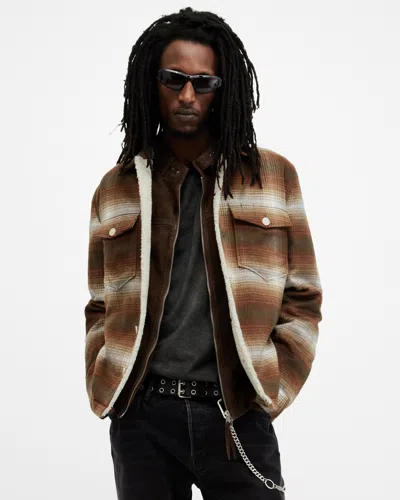 Allsaints Ormond Checked Sherpa Jacket In Brown