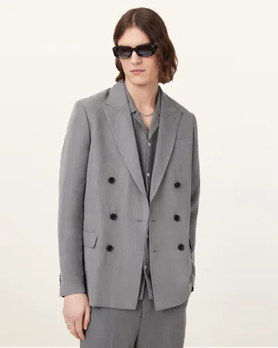 Allsaints Orpheus Double Breasted Relaxed Blazer In Machine Grey