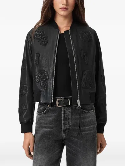 Allsaints Leather Orten Bomber Jacket In Black