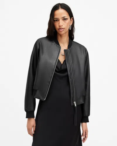 Allsaints Orten Leather Bomber Jacket In Black