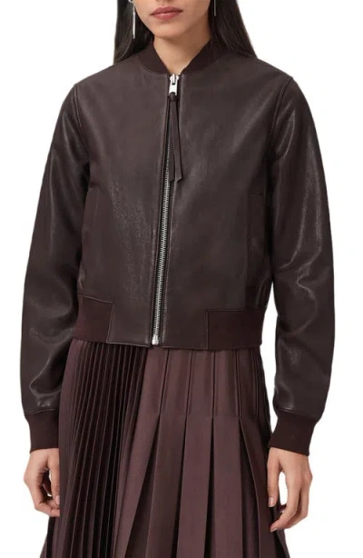 Allsaints Orten Leather Bomber Jacket In Burgundy