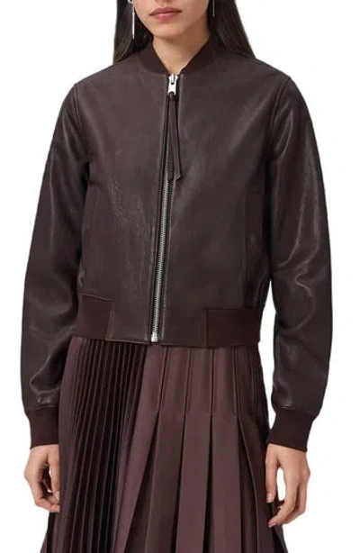 Allsaints Womens Oxblood Red Orten Leather Bomber Jacket In Brown