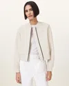 Allsaints Orten Leather Bomber Jacket In Onyx White
