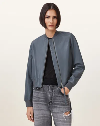 Allsaints Orten Leather Bomber Jacket In Turbulence Grey