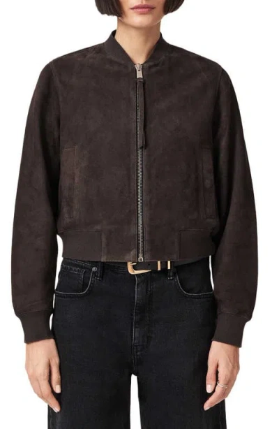 Allsaints Womens Bitter Brown Orten Suede Bomber Jacket