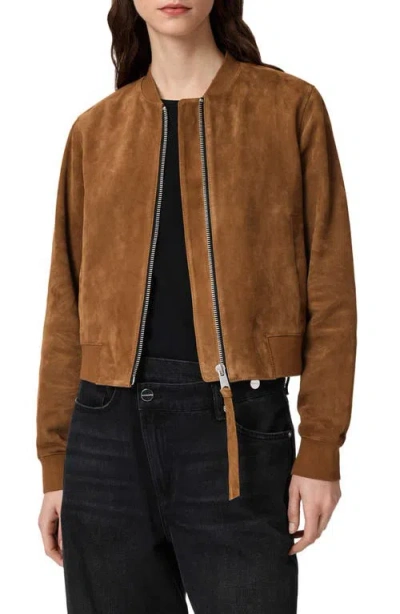 Allsaints Suede Orten Suede Bomber Jacket In Brown