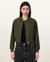 Allsaints Orten Suede Bomber Jacket In Khaki Green