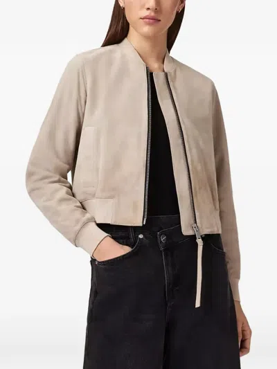 Allsaints Orten Suede-finish Zip-fastening Jacket In Neutral