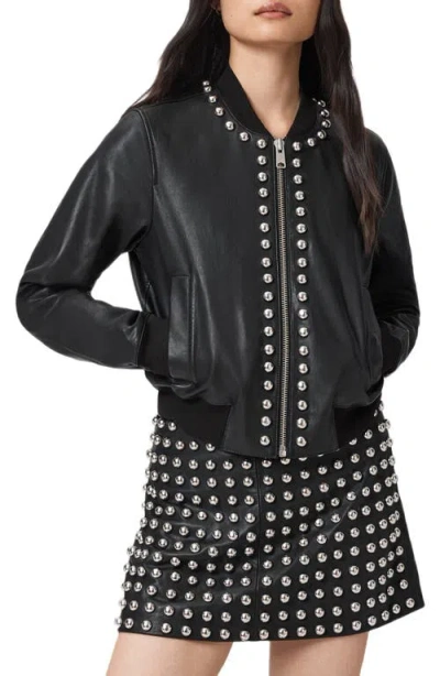 Allsaints Orten Wilder Studded Leather Bomber Jacket In Black