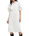 Allsaints Womens Chalk White Osa Puff-sleeve Elasticated-waist Denim Midi Dress In Chalk White