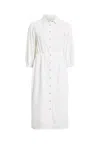 Allsaints Womens Chalk White Osa Puff-sleeve Elasticated-waist Denim Midi Dress In White