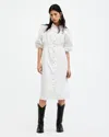 Allsaints Womens Chalk White Osa Puff-sleeve Elasticated-waist Denim Midi Dress In Chalk White