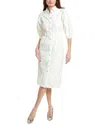 Allsaints Womens Chalk White Osa Puff-sleeve Elasticated-waist Denim Midi Dress In White