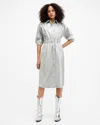 Allsaints Osa Metallic Coated Denim Midi Dress In Metallic Silver