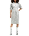 Allsaints Osa Metallic Coated Denim Midi Dress In Metallic Silver