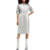 Allsaints Osa Metallic Coated Denim Midi Dress In Silver