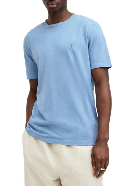 Allsaints Ossage Crew Neck Slim Ramskull T-shirt In Peace Blue