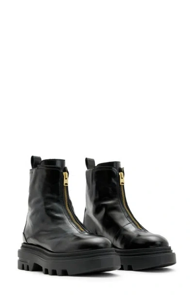 Allsaints Womens Black Ophelia Zip-embellished Leather Ankle Boots
