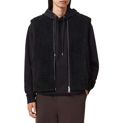 Allsaints Mens Dark Khaki Gre Otis Ribbed-collar Sherpa Gilet Xl In Brown