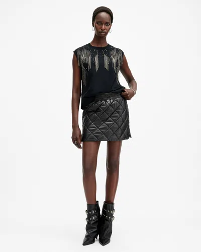 Allsaints Ottie Quilted Leather Mini Skirt In Black