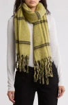 Allsaints Oversize Brushed Check Scarf In Chartreuse Melange/black