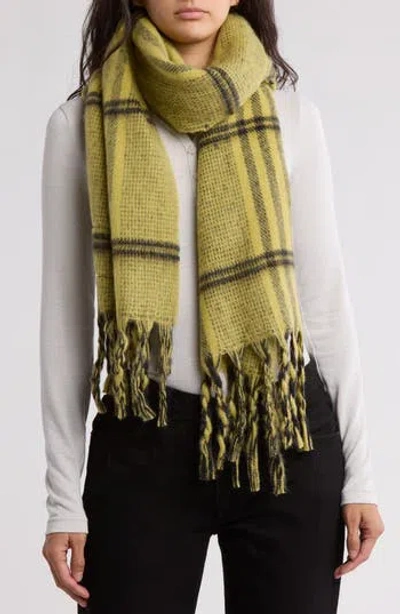 Allsaints Oversize Brushed Check Scarf In Chartreuse Melange/black