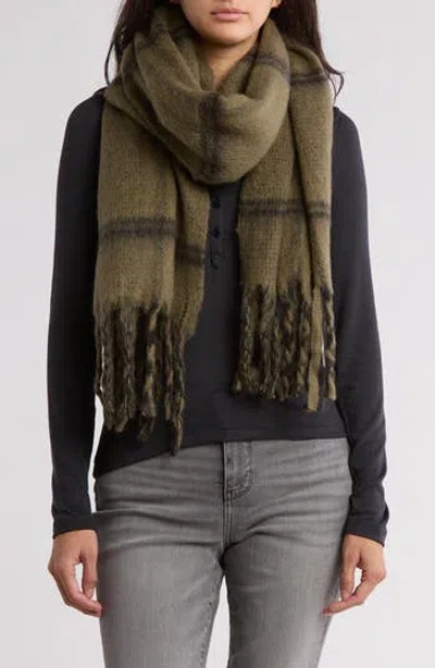 Allsaints Oversize Brushed Check Scarf In Neo Green/black