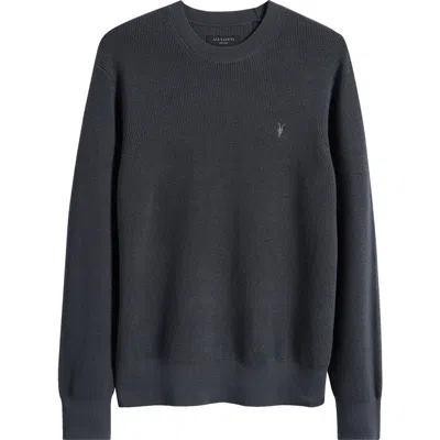 Allsaints Oversize Cotton & Wool Waffle Crewneck Sweater In Black