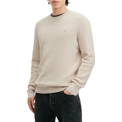 Allsaints Oversize Cotton & Wool Waffle Crewneck Sweater In Oatmeal Taupe