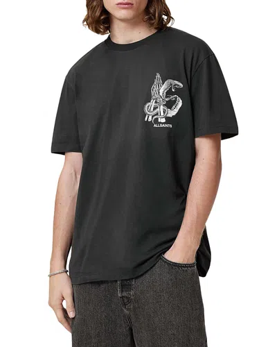 Allsaints Oversized Fit Graphic Logo Tee In Washed Black