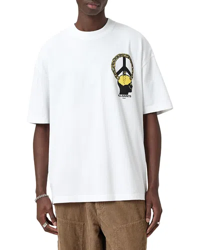 Allsaints Oversized Screwed Logo Graphic Tee In White
