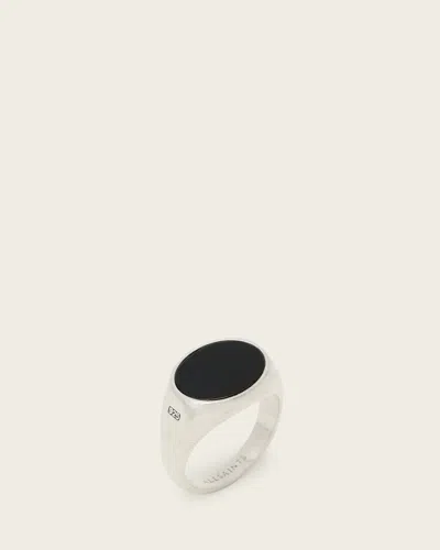 Allsaints Owen Black Onyx Sterling Silver Ring In Pink