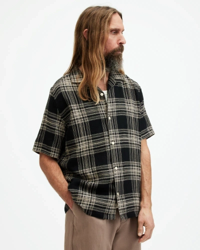 Allsaints Padres Checked Relaxed Fit Shirt In Jet Black
