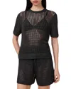 Allsaints Paloma Open Stitch Short Sleeve Sweater In Charcoal Grey