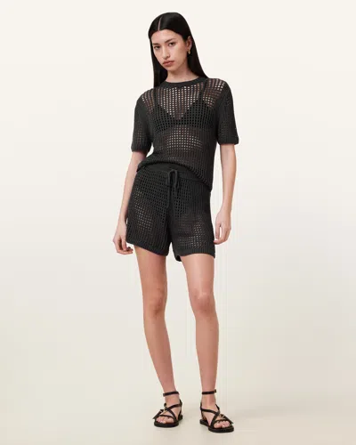 Allsaints Paloma Open-knit Shorts In Charcoal Grey