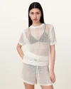 Allsaints Paloma Open Stitch Short Sleeve Sweater In Chalk White