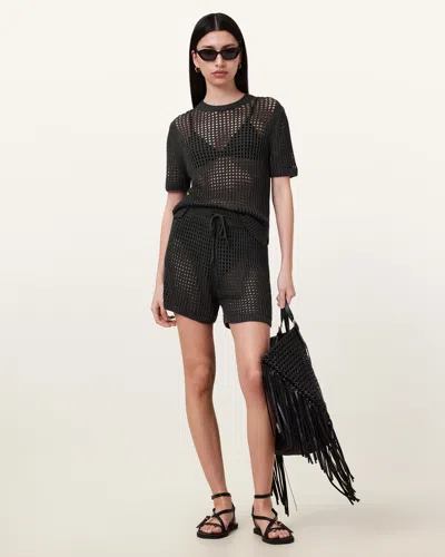 Allsaints Paloma Open-knit T-shirt In Charcoal Grey